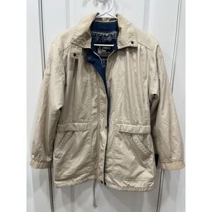 London Fog Men's Beige Zip Up Jacket with Blue Patterned Lining